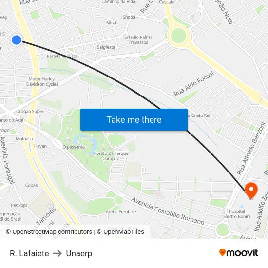 R. Lafaiete to Unaerp map