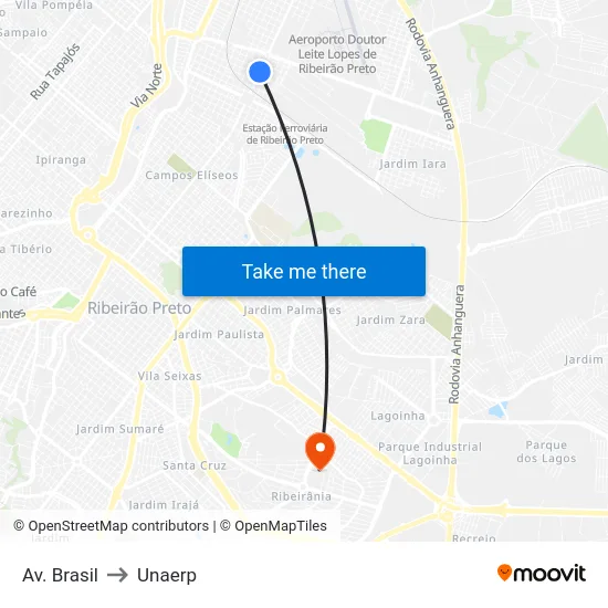 Av. Brasil to Unaerp map