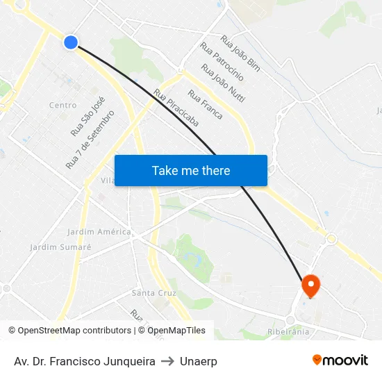 Av. Dr. Francisco Junqueira to Unaerp map