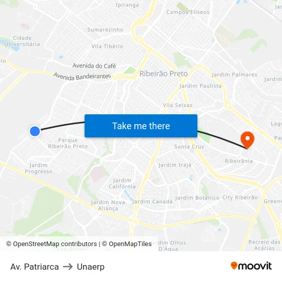 Av. Patriarca to Unaerp map
