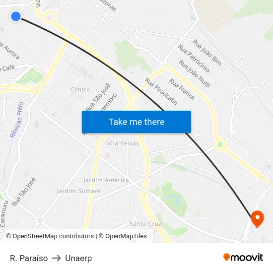 R. Paraíso to Unaerp map