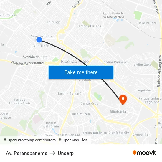 Av. Paranapanema to Unaerp map