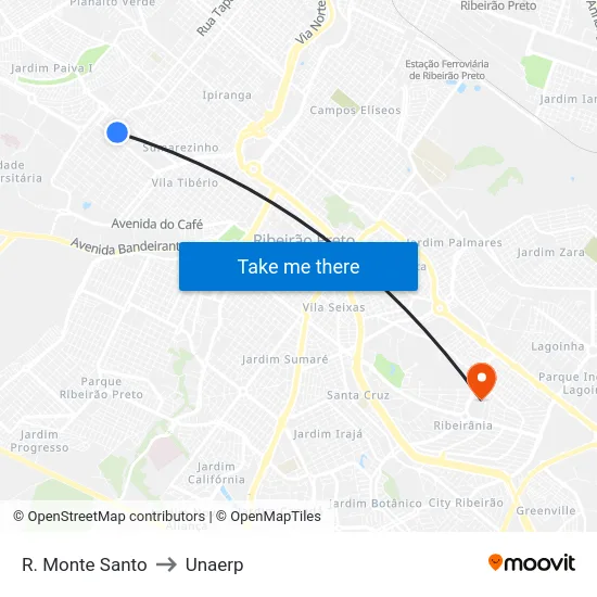 R. Monte Santo to Unaerp map