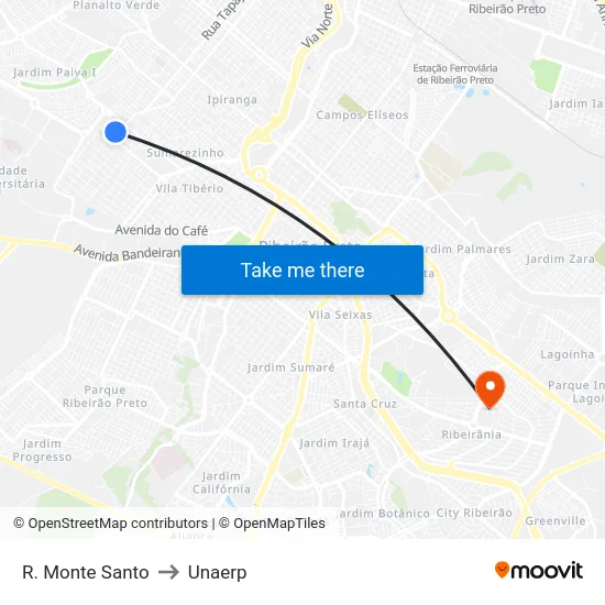 R. Monte Santo to Unaerp map