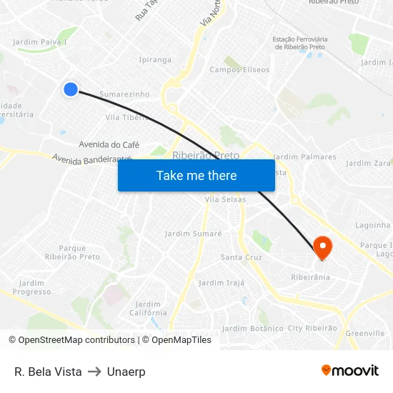 R. Bela Vista to Unaerp map