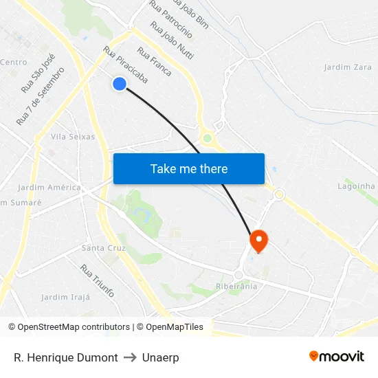 R. Henrique Dumont to Unaerp map