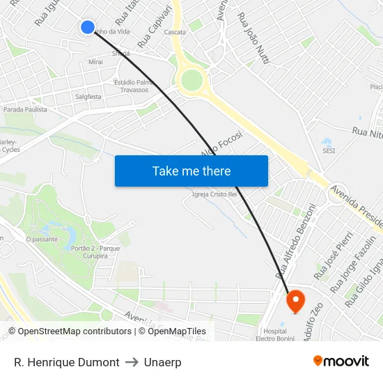 R. Henrique Dumont to Unaerp map