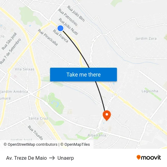 Av. Treze De Maio to Unaerp map