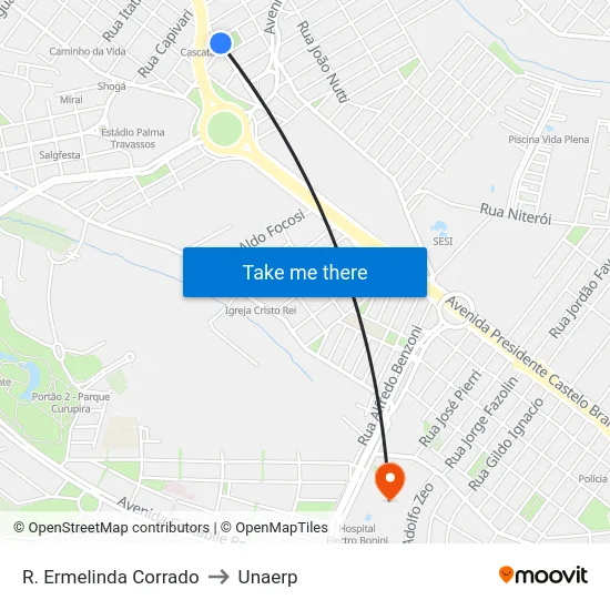 R. Ermelinda Corrado to Unaerp map