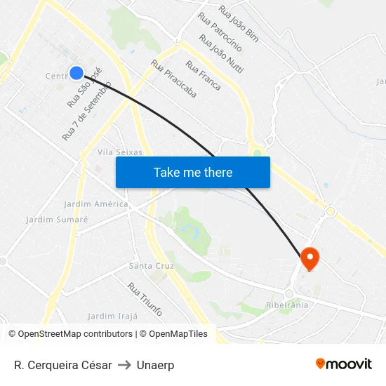 R. Cerqueira César to Unaerp map