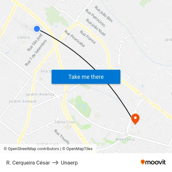 R. Cerqueira César to Unaerp map