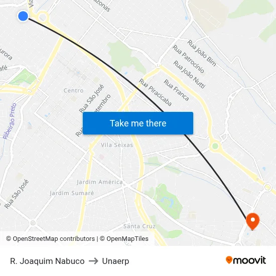 R. Joaquim Nabuco to Unaerp map