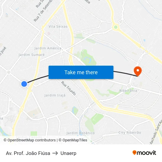 Av. Prof. João Fiúsa to Unaerp map