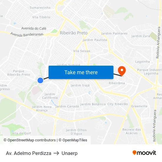 Av. Adelmo Perdizza to Unaerp map