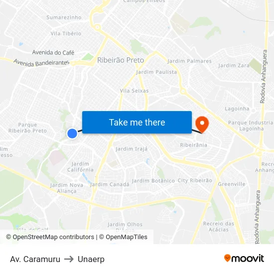 Av. Caramuru to Unaerp map