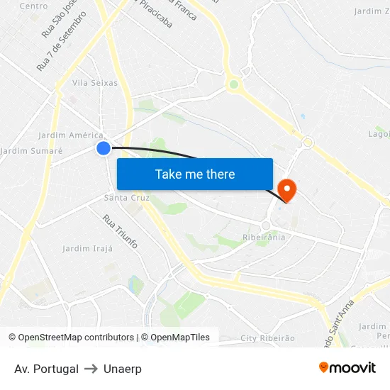 Av. Portugal to Unaerp map