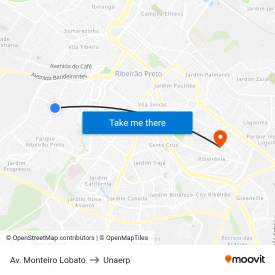 Av. Monteiro Lobato to Unaerp map