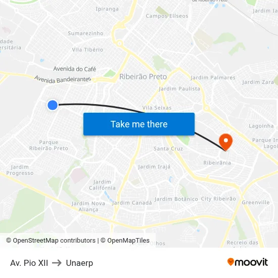 Av. Pio XII to Unaerp map