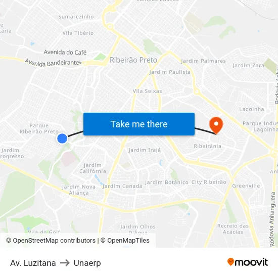 Av. Luzitana to Unaerp map