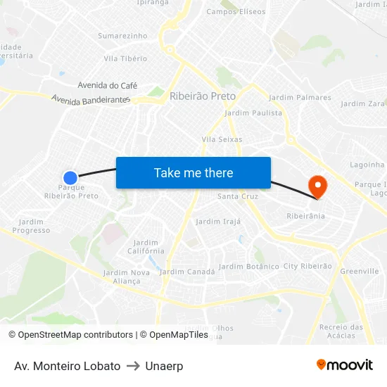 Av. Monteiro Lobato to Unaerp map
