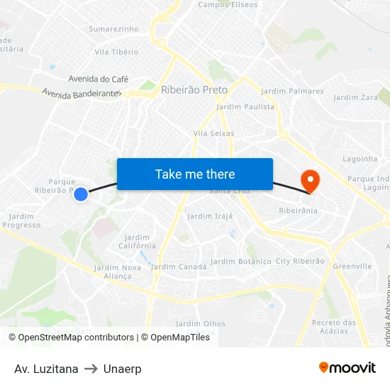 Av. Luzitana to Unaerp map