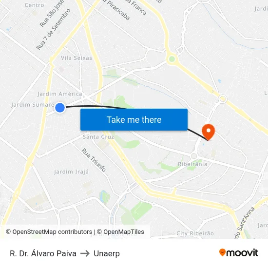 R. Dr. Álvaro Paiva to Unaerp map