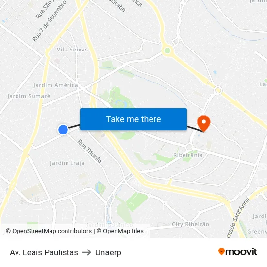 Av. Leais Paulistas to Unaerp map