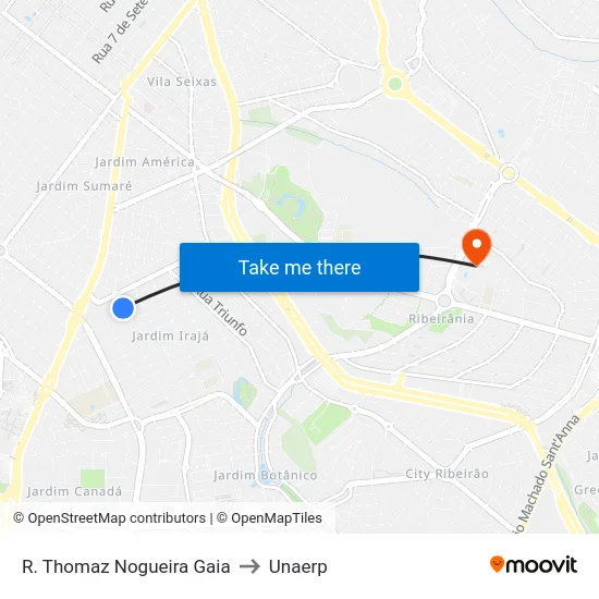 R. Thomaz Nogueira Gaia to Unaerp map