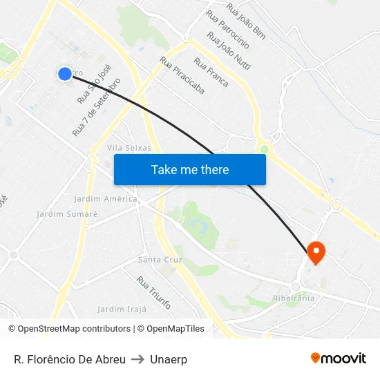 R. Florêncio De Abreu to Unaerp map