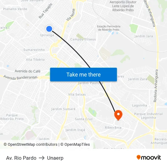 Av. Rio Pardo to Unaerp map