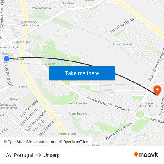 Av. Portugal to Unaerp map