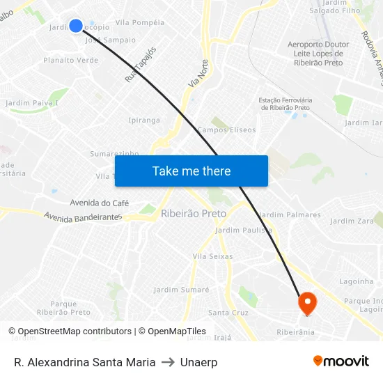 R. Alexandrina Santa Maria to Unaerp map