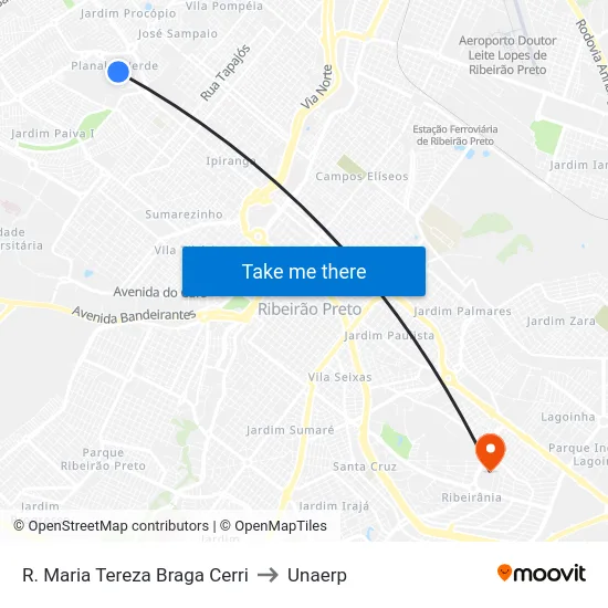 R. Maria Tereza Braga Cerri to Unaerp map