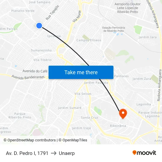 Av. D. Pedro I, 1791 to Unaerp map