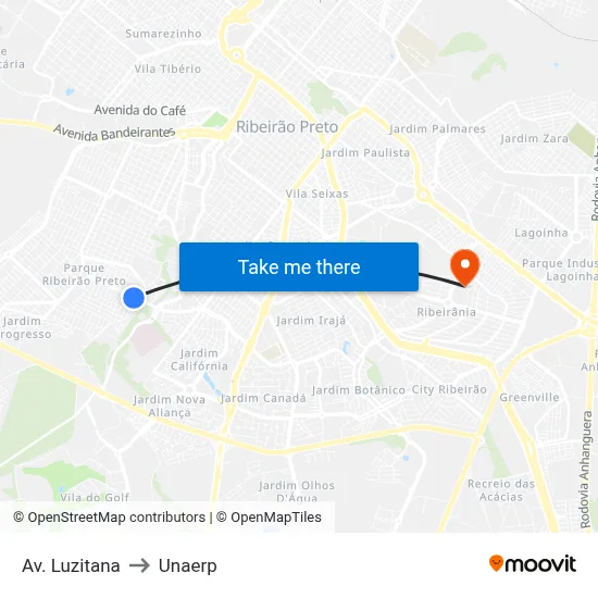 Av. Luzitana to Unaerp map