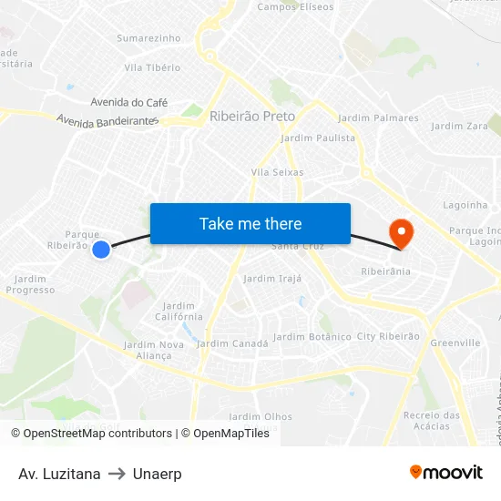 Av. Luzitana to Unaerp map