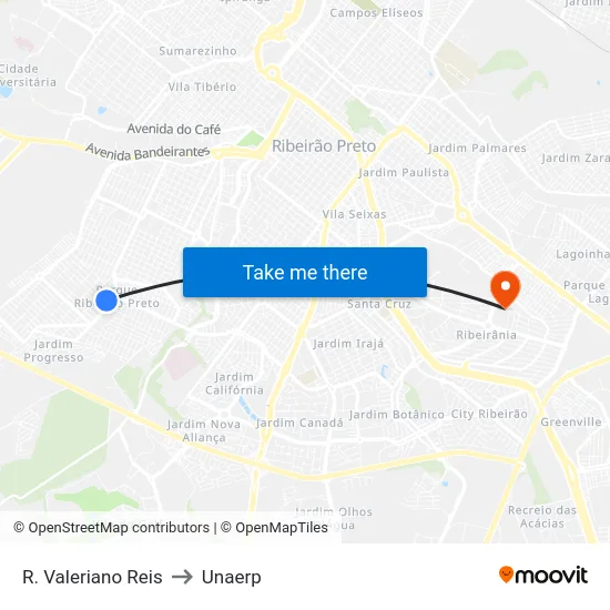 R. Valeriano Reis to Unaerp map