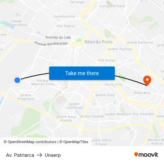 Av. Patriarca to Unaerp map