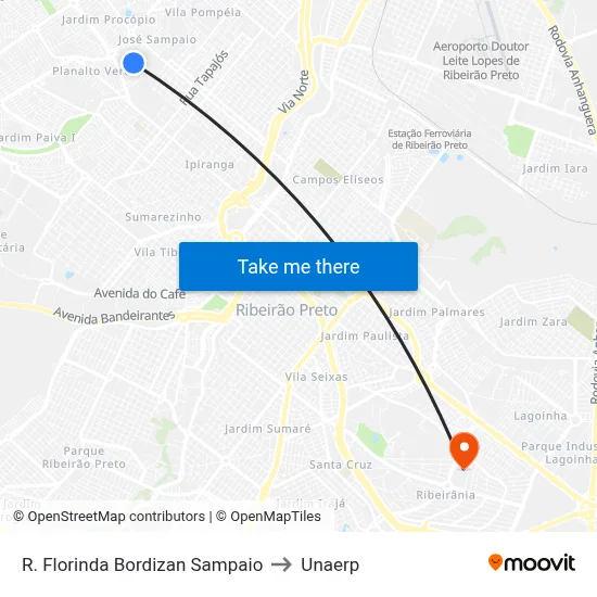 R. Florinda Bordizan Sampaio to Unaerp map