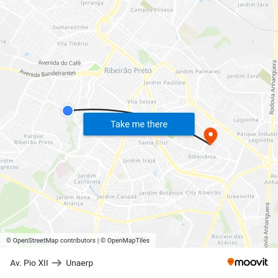 Av. Pio XII to Unaerp map