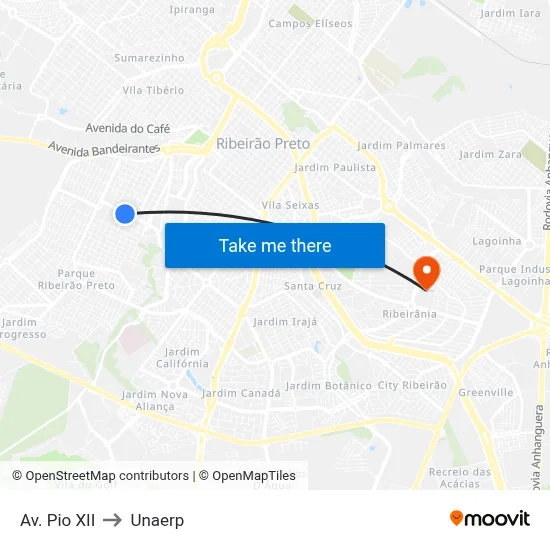 Av. Pio XII to Unaerp map