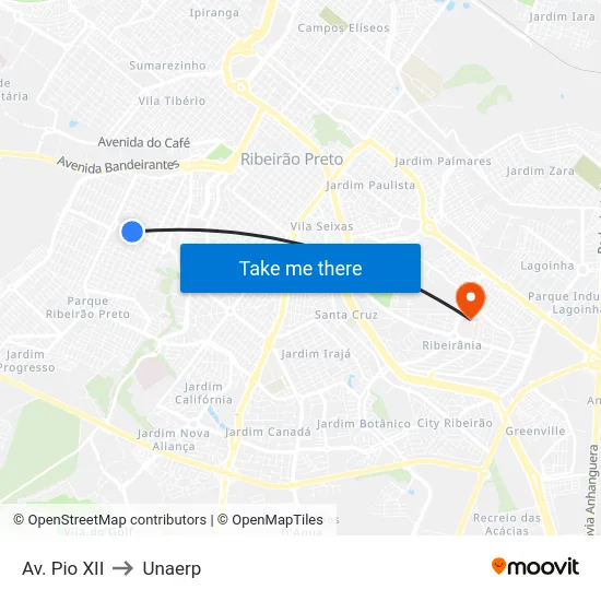 Av. Pio XII to Unaerp map