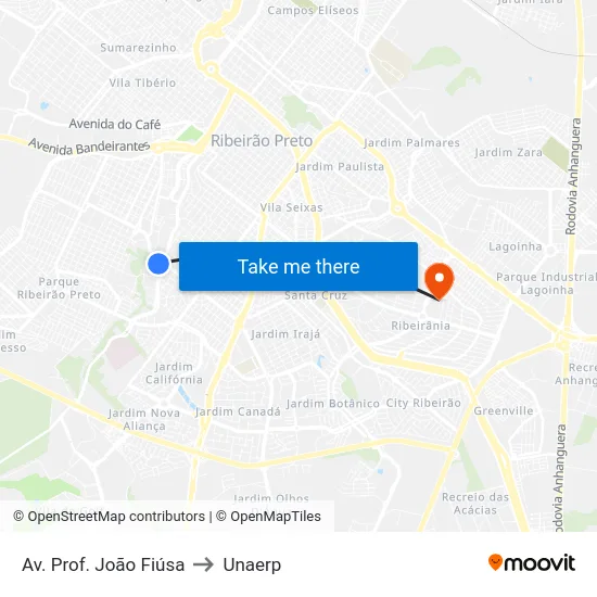 Av. Prof. João Fiúsa to Unaerp map