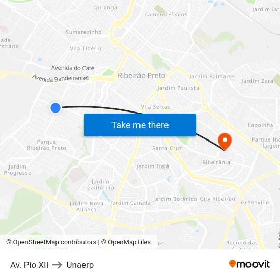 Av. Pio XII to Unaerp map