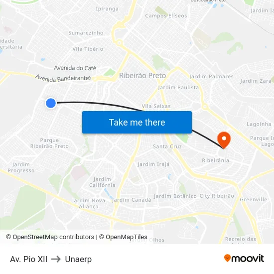 Av. Pio XII to Unaerp map