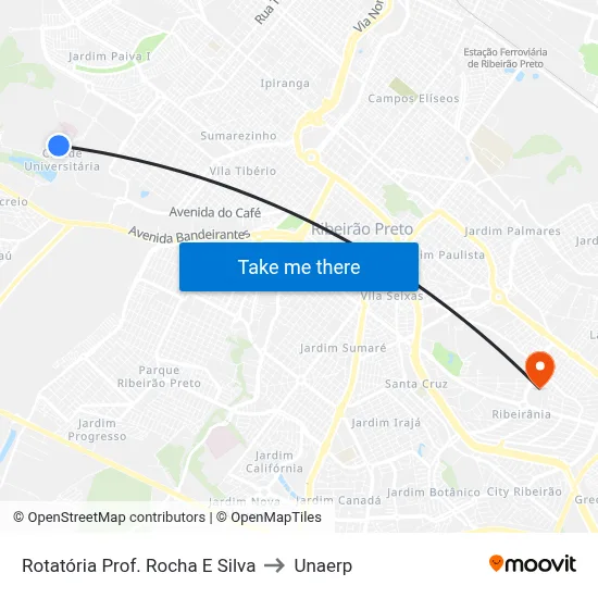 Rotatória Prof. Rocha E Silva to Unaerp map