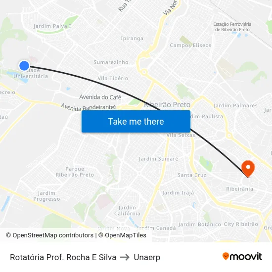 Rotatória Prof. Rocha E Silva to Unaerp map