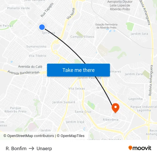R. Bonfim to Unaerp map
