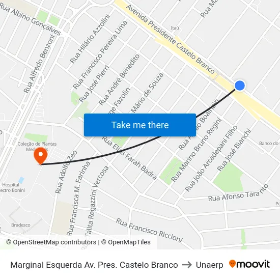 Marginal Esquerda Av. Pres. Castelo Branco to Unaerp map