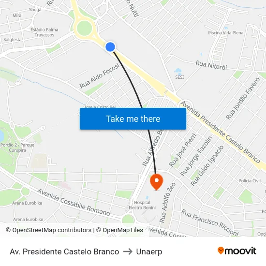 Av. Presidente Castelo Branco to Unaerp map